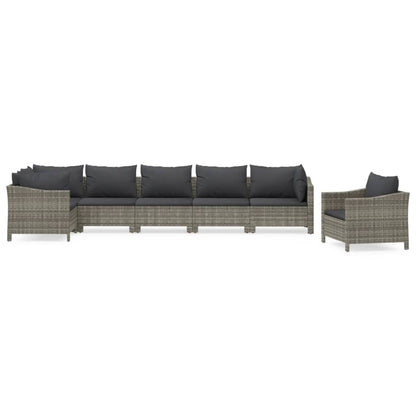 7-Delige Loungeset Met Kussens Poly Rattan Grijs 3x armchair + corner + 3x middle
