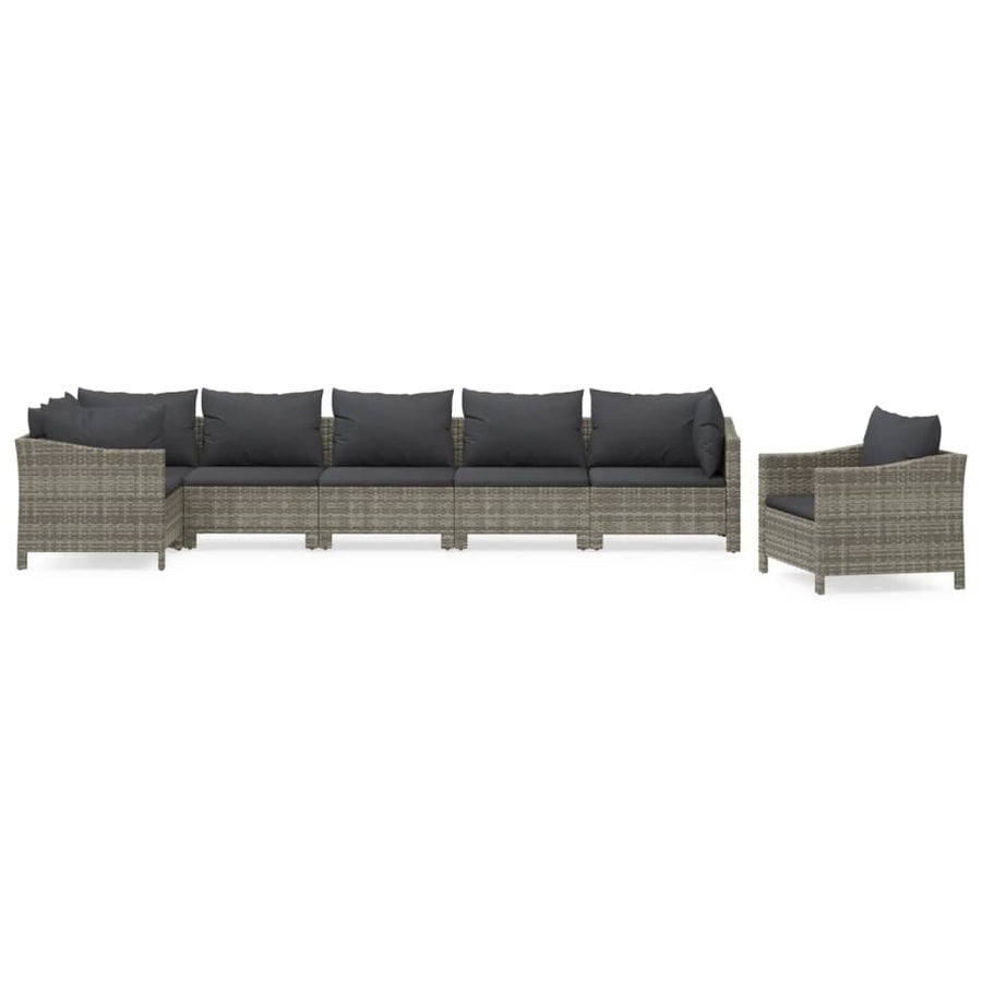 7-Delige Loungeset Met Kussens Poly Rattan Grijs 3x armchair + corner + 3x middle