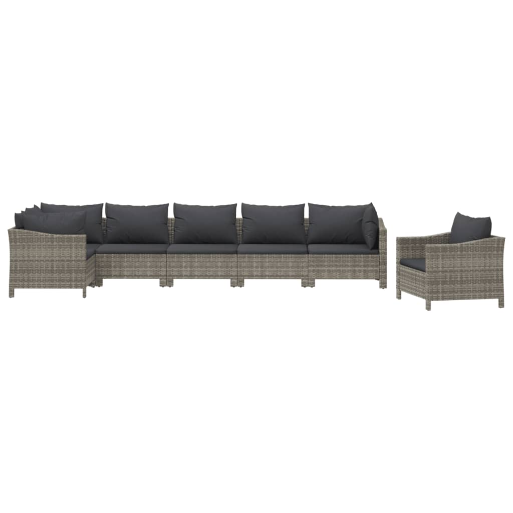 7-Delige Loungeset Met Kussens Poly Rattan Grijs 3x armchair + corner + 3x middle