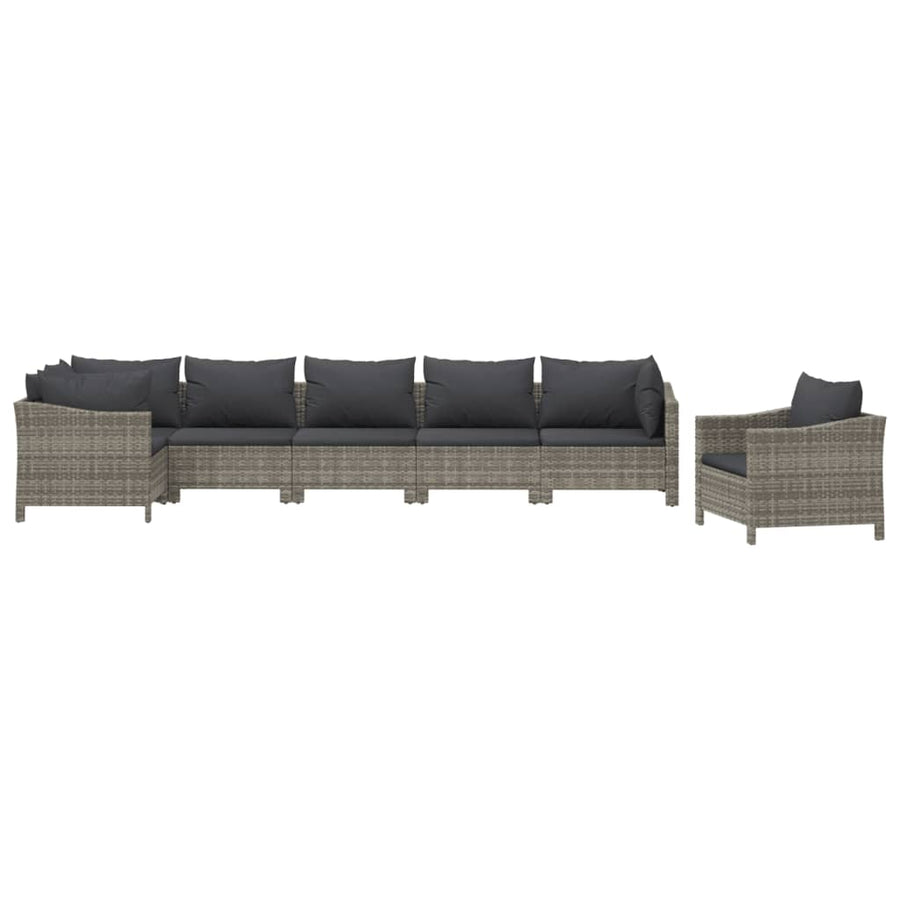 7-Delige Loungeset Met Kussens Poly Rattan Grijs 3x armchair + corner + 3x middle