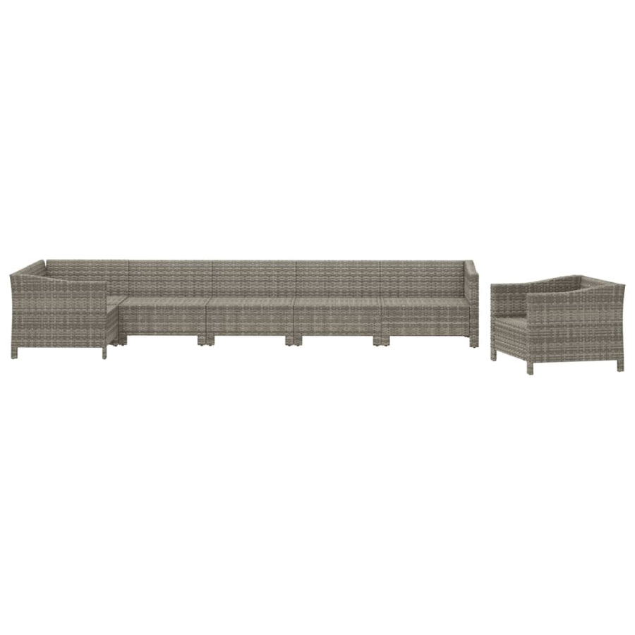 7-Delige Loungeset Met Kussens Poly Rattan Grijs 3x armchair + corner + 3x middle