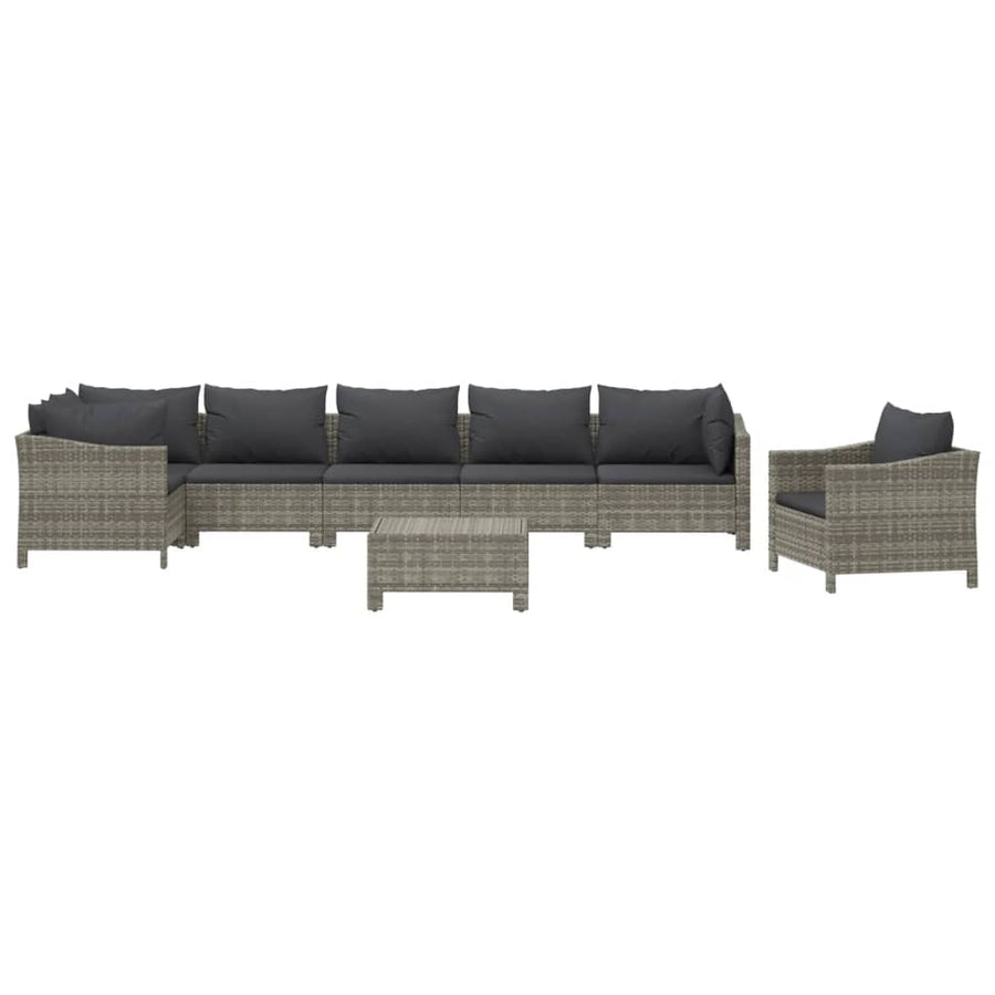 8-Delige Loungeset Met Kussens Poly Rattan Grijs 3x armchair + corner + 3x middle + footrest