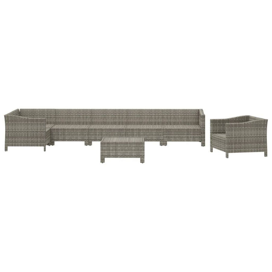 8-Delige Loungeset Met Kussens Poly Rattan Grijs 3x armchair + corner + 3x middle + footrest