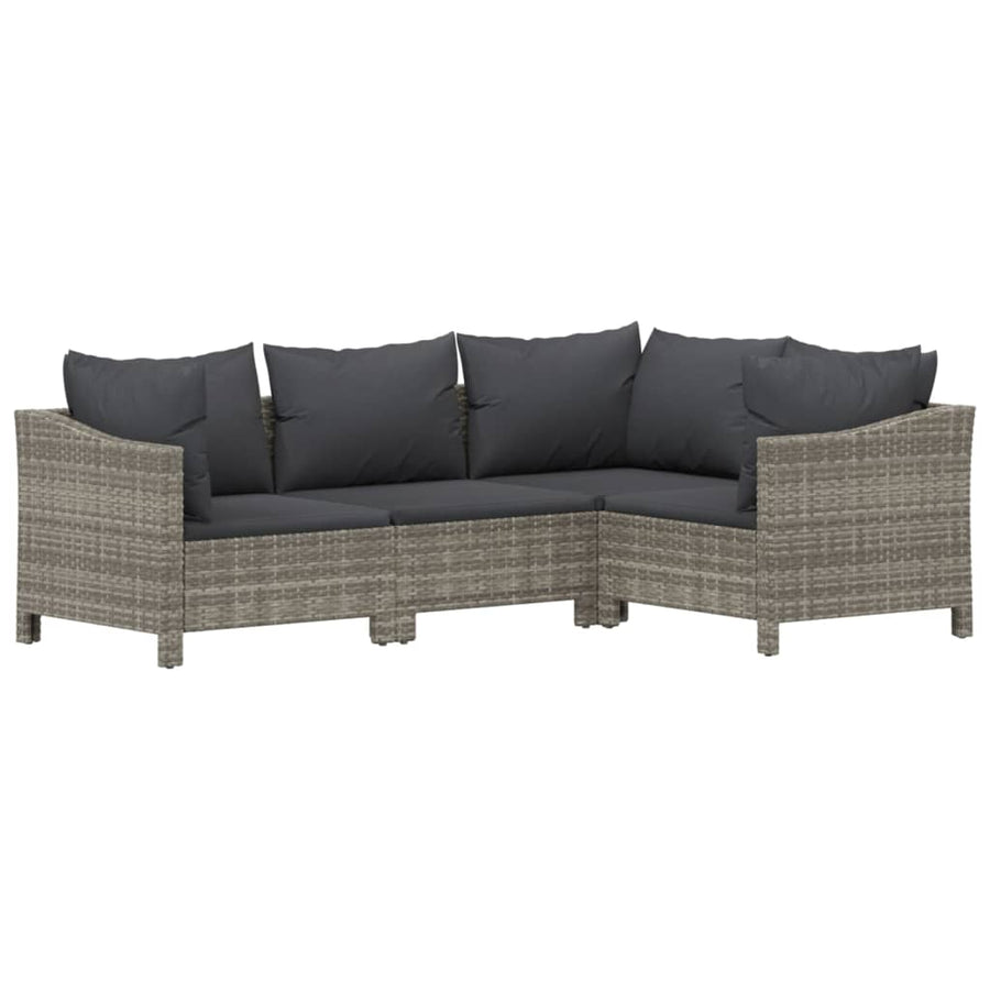 8-Delige Loungeset Met Kussens Poly Rattan Grijs 3x armchair + corner + 3x middle + footrest