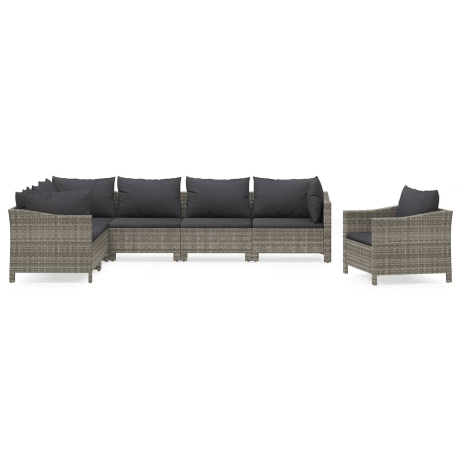 7-Delige Loungeset Met Kussens Poly Rattan Grijs 3x armchair + corner + 3x middle