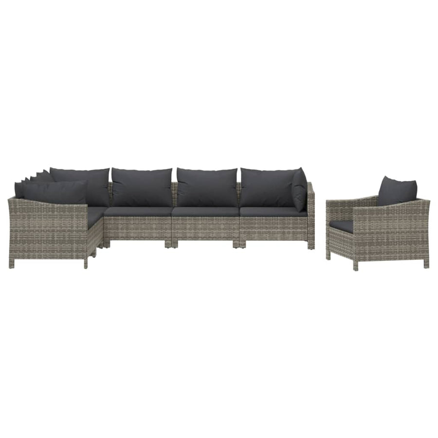 7-Delige Loungeset Met Kussens Poly Rattan Grijs 3x armchair + corner + 3x middle