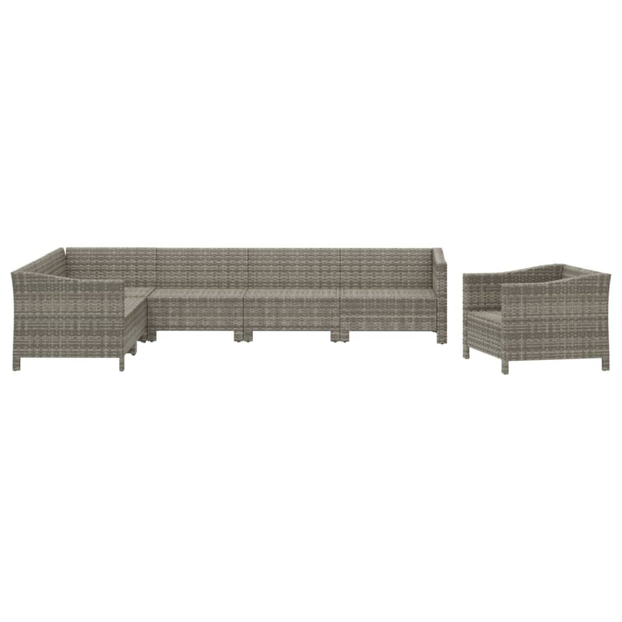 7-Delige Loungeset Met Kussens Poly Rattan Grijs 3x armchair + corner + 3x middle