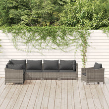 7-Delige Loungeset Met Kussens Poly Rattan Grijs 3x armchair + corner + 3x middle