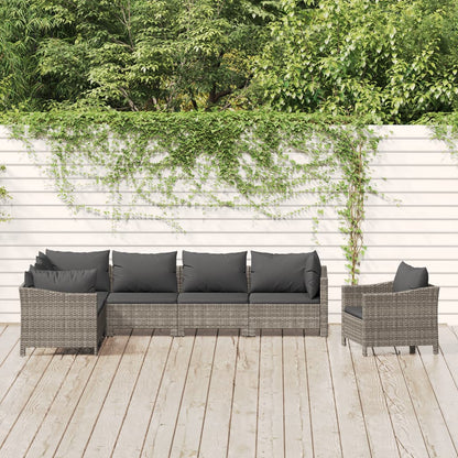 7-Delige Loungeset Met Kussens Poly Rattan Grijs 3x armchair + corner + 3x middle