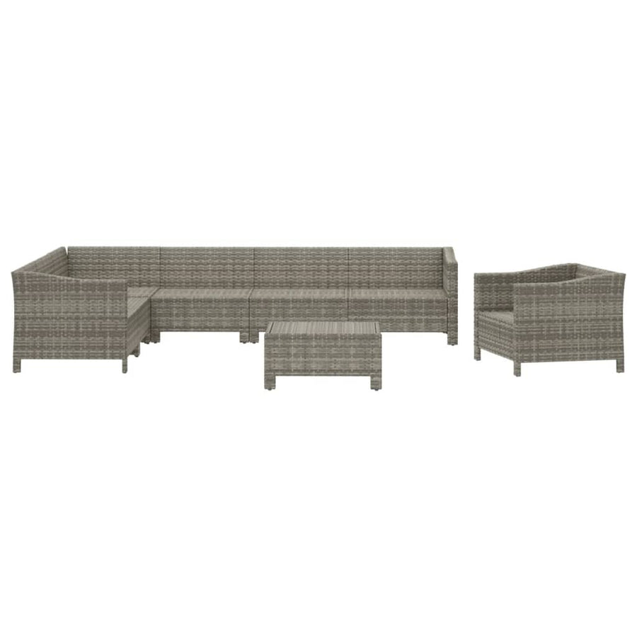 8-Delige Loungeset Met Kussens Poly Rattan Grijs 3x armchair + corner + 3x middle + footrest