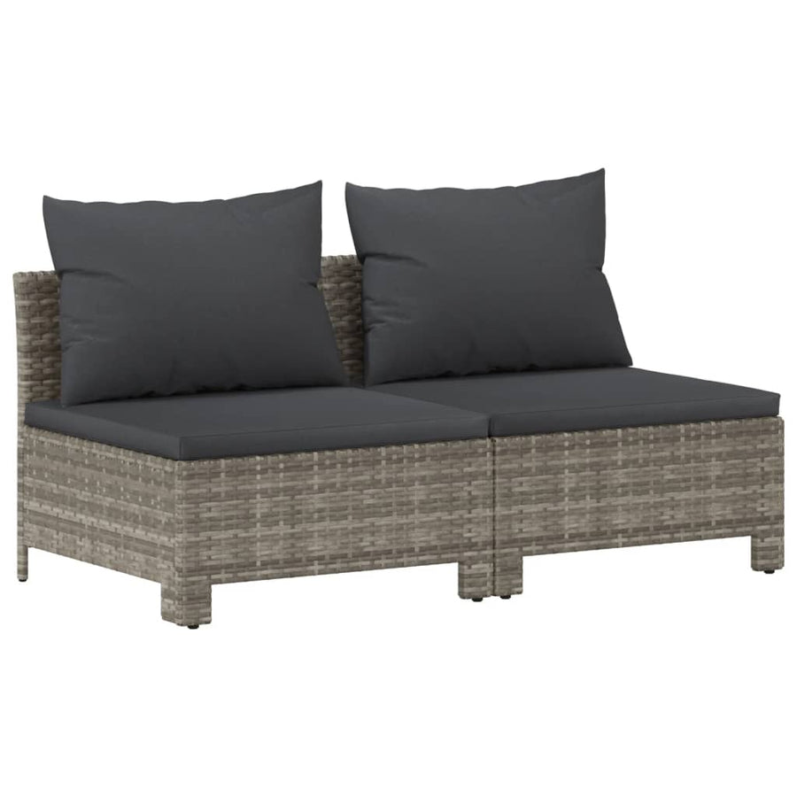 8-Delige Loungeset Met Kussens Poly Rattan Grijs 3x armchair + corner + 3x middle + footrest
