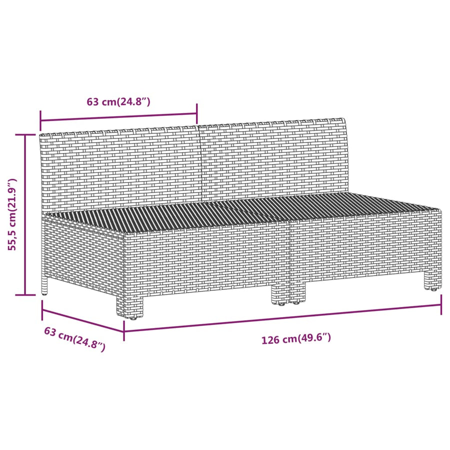 8-Delige Loungeset Met Kussens Poly Rattan Grijs 3x armchair + corner + 3x middle + footrest