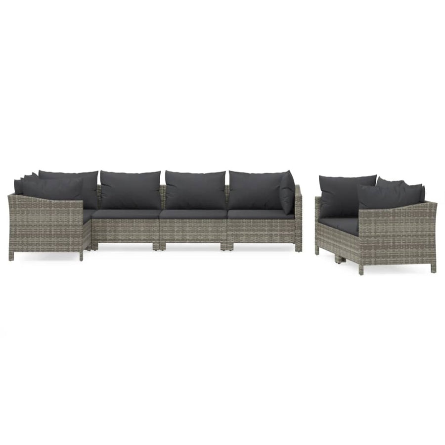 7-Delige Loungeset Met Kussens Poly Rattan Grijs 4x Fauteuil + hoek + 2x midden