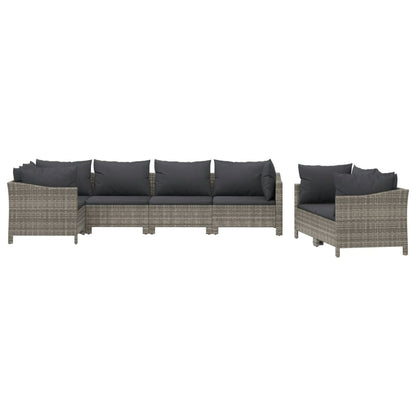 7-Delige Loungeset Met Kussens Poly Rattan Grijs 4x Fauteuil + hoek + 2x midden
