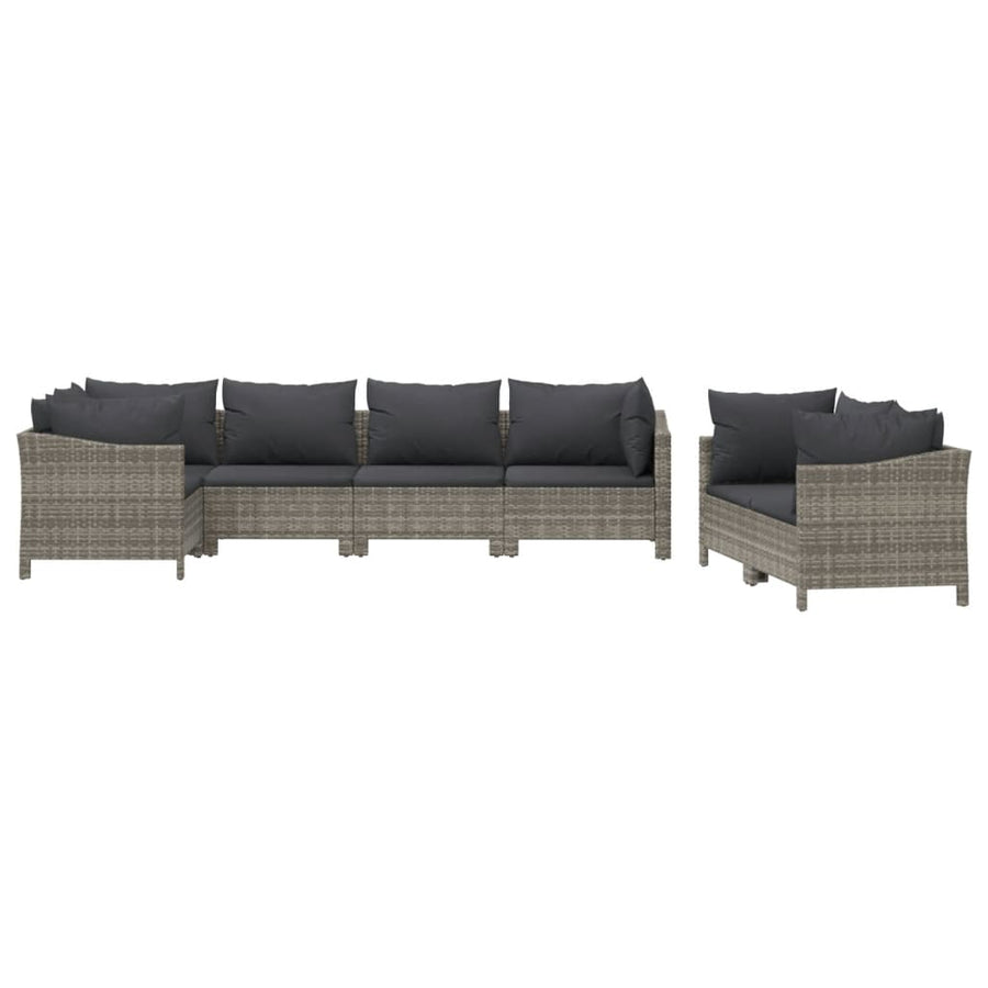 7-Delige Loungeset Met Kussens Poly Rattan Grijs 4x Fauteuil + hoek + 2x midden