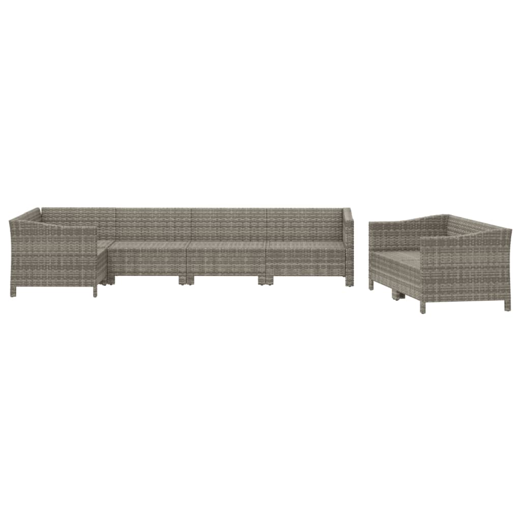 7-Delige Loungeset Met Kussens Poly Rattan Grijs 4x Fauteuil + hoek + 2x midden