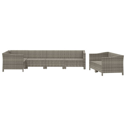 7-Delige Loungeset Met Kussens Poly Rattan Grijs 4x Fauteuil + hoek + 2x midden