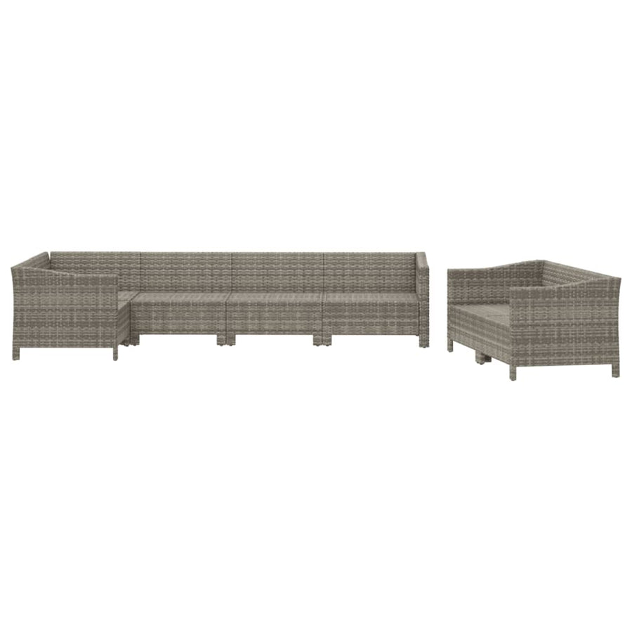 7-Delige Loungeset Met Kussens Poly Rattan Grijs 4x Fauteuil + hoek + 2x midden