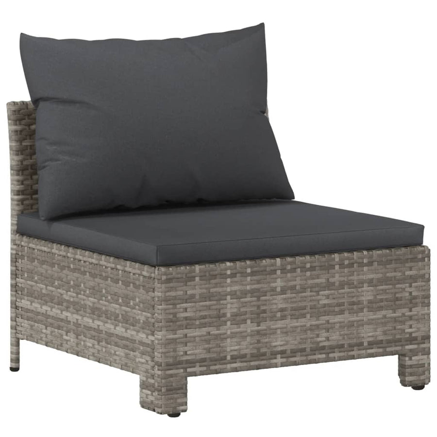 7-Delige Loungeset Met Kussens Poly Rattan Grijs 4x Fauteuil + hoek + 2x midden