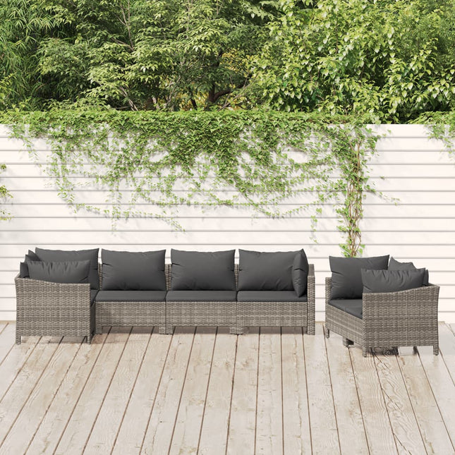 7-Delige Loungeset Met Kussens Poly Rattan Grijs 4x Fauteuil + hoek + 2x midden