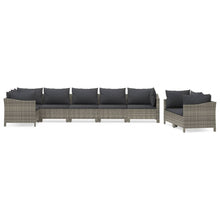 8-Delige Loungeset Met Kussens Poly Rattan Grijs 4x Fauteuil + hoek + 3x midden