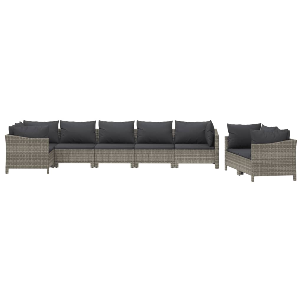 8-Delige Loungeset Met Kussens Poly Rattan Grijs 4x Fauteuil + hoek + 3x midden