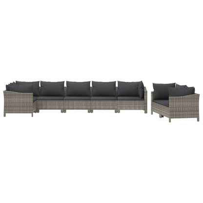 8-Delige Loungeset Met Kussens Poly Rattan Grijs 4x Fauteuil + hoek + 3x midden