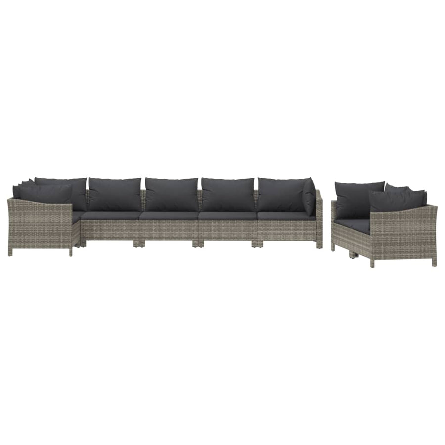 8-Delige Loungeset Met Kussens Poly Rattan Grijs 4x Fauteuil + hoek + 3x midden
