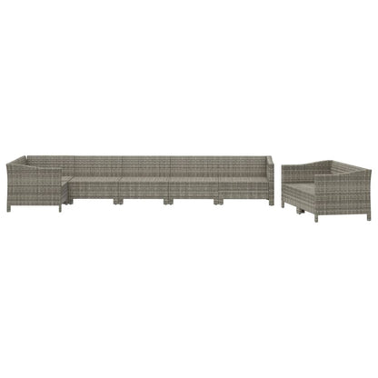 8-Delige Loungeset Met Kussens Poly Rattan Grijs 4x Fauteuil + hoek + 3x midden