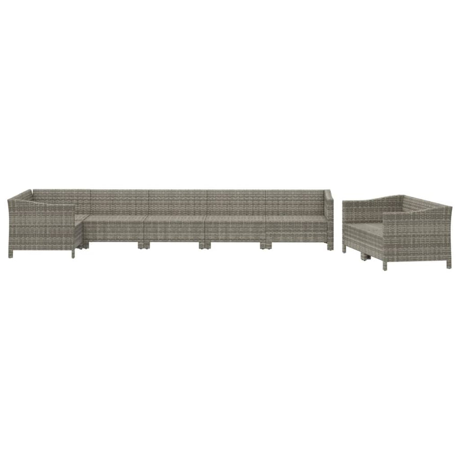 8-Delige Loungeset Met Kussens Poly Rattan Grijs 4x Fauteuil + hoek + 3x midden