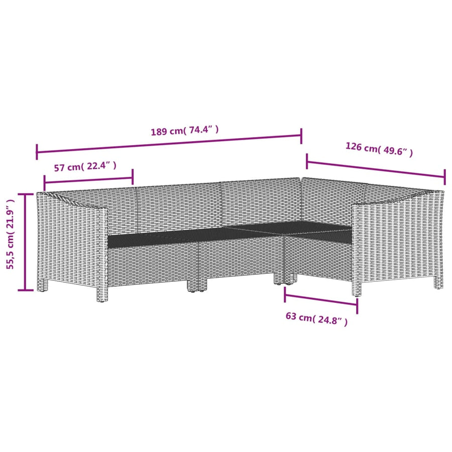 8-Delige Loungeset Met Kussens Poly Rattan Grijs 4x Fauteuil + hoek + 3x midden