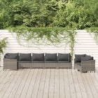 8-Delige Loungeset Met Kussens Poly Rattan Grijs 4x Fauteuil + hoek + 3x midden