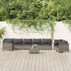 9-Delige Loungeset Met Kussens Poly Rattan Grijs 4x armchair + corner + 3x middle + footrest