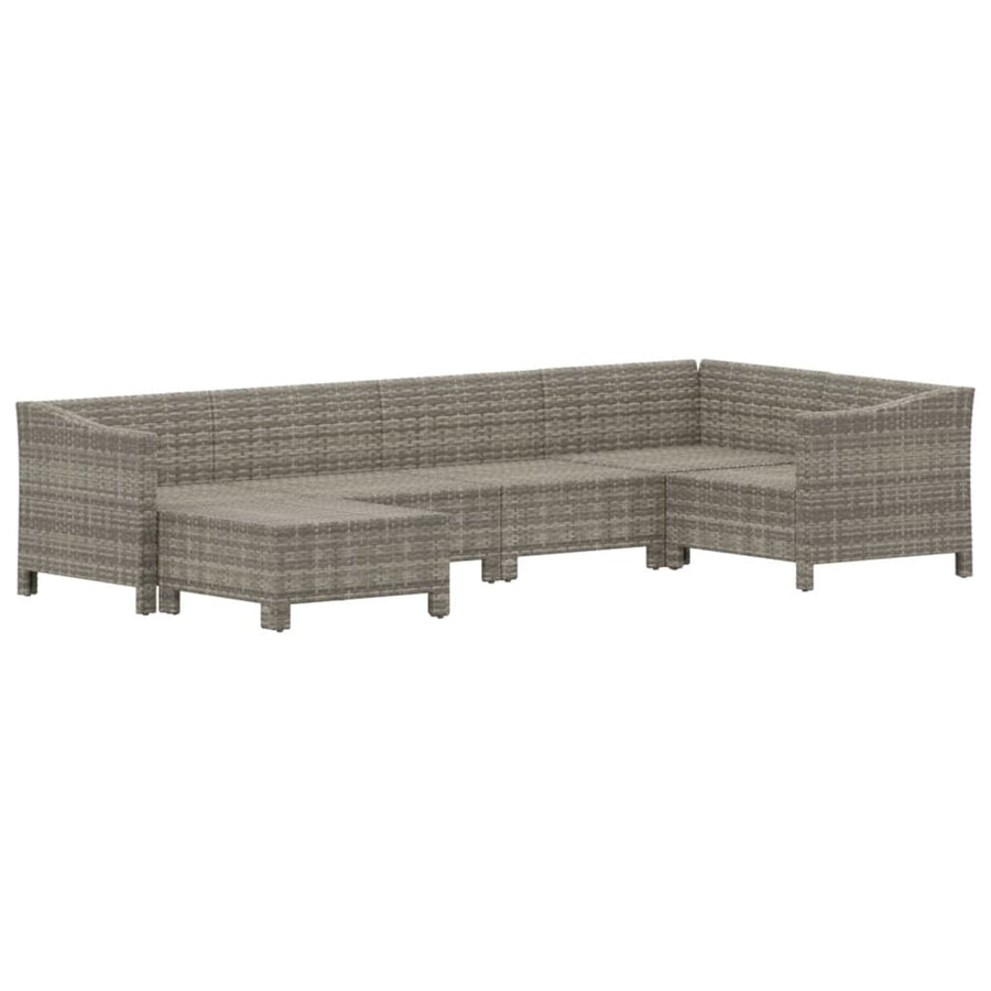 6-Delige Loungeset Met Kussens Poly Rattan Grijs 2x Fauteuil + hoek +2x midden + voetensteun