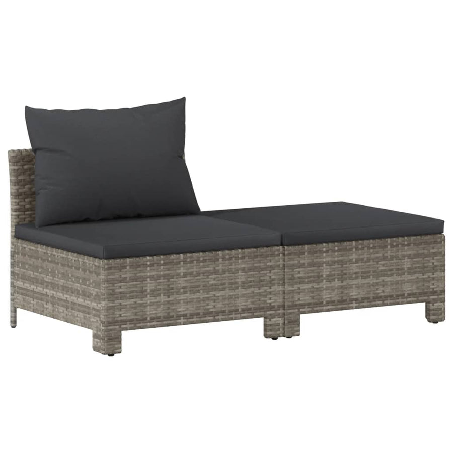 6-Delige Loungeset Met Kussens Poly Rattan Grijs 2x Fauteuil + hoek +2x midden + voetensteun