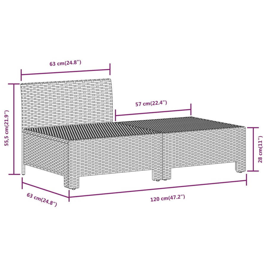 6-Delige Loungeset Met Kussens Poly Rattan Grijs 2x Fauteuil + hoek +2x midden + voetensteun