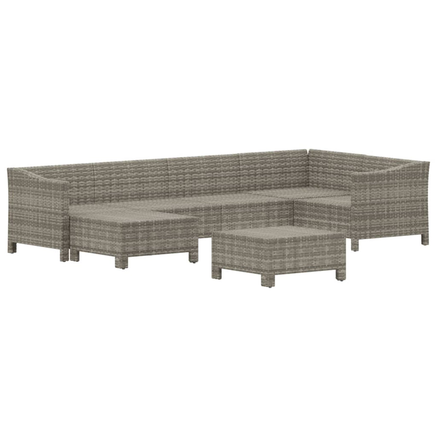 7-Delige Loungeset Met Kussens Poly Rattan Grijs 2x Fauteuil + hoek +2x midden + 2x voetensteun