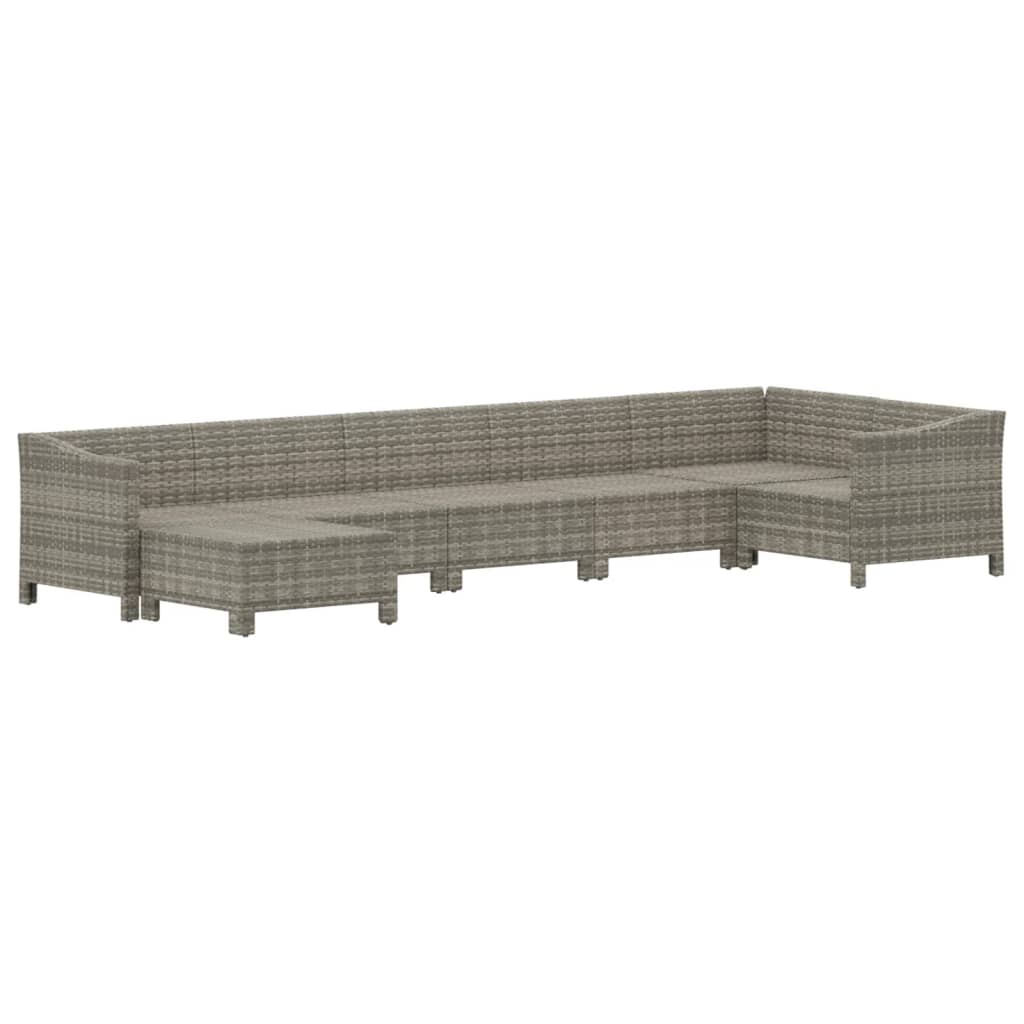 7-Delige Loungeset Met Kussens Poly Rattan Grijs 2x Fauteuil + hoek +3x midden + voetensteun