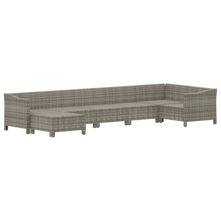 7-Delige Loungeset Met Kussens Poly Rattan Grijs 2x Fauteuil + hoek +3x midden + voetensteun