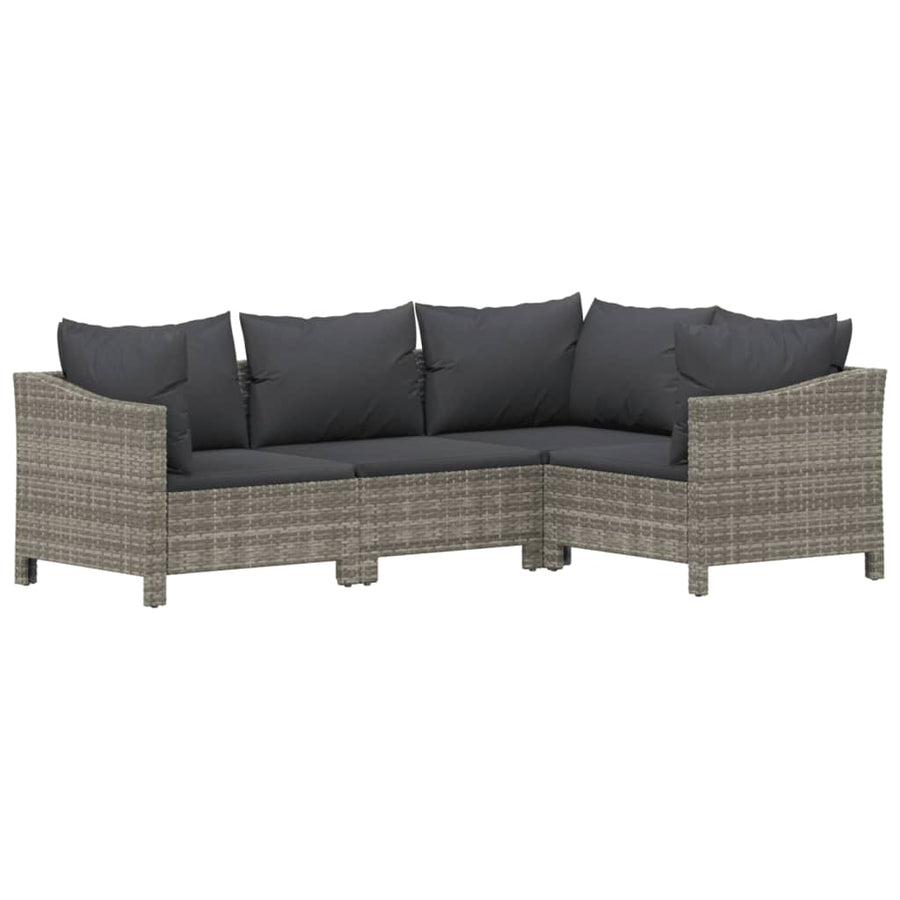 7-Delige Loungeset Met Kussens Poly Rattan Grijs 2x Fauteuil + hoek +3x midden + voetensteun