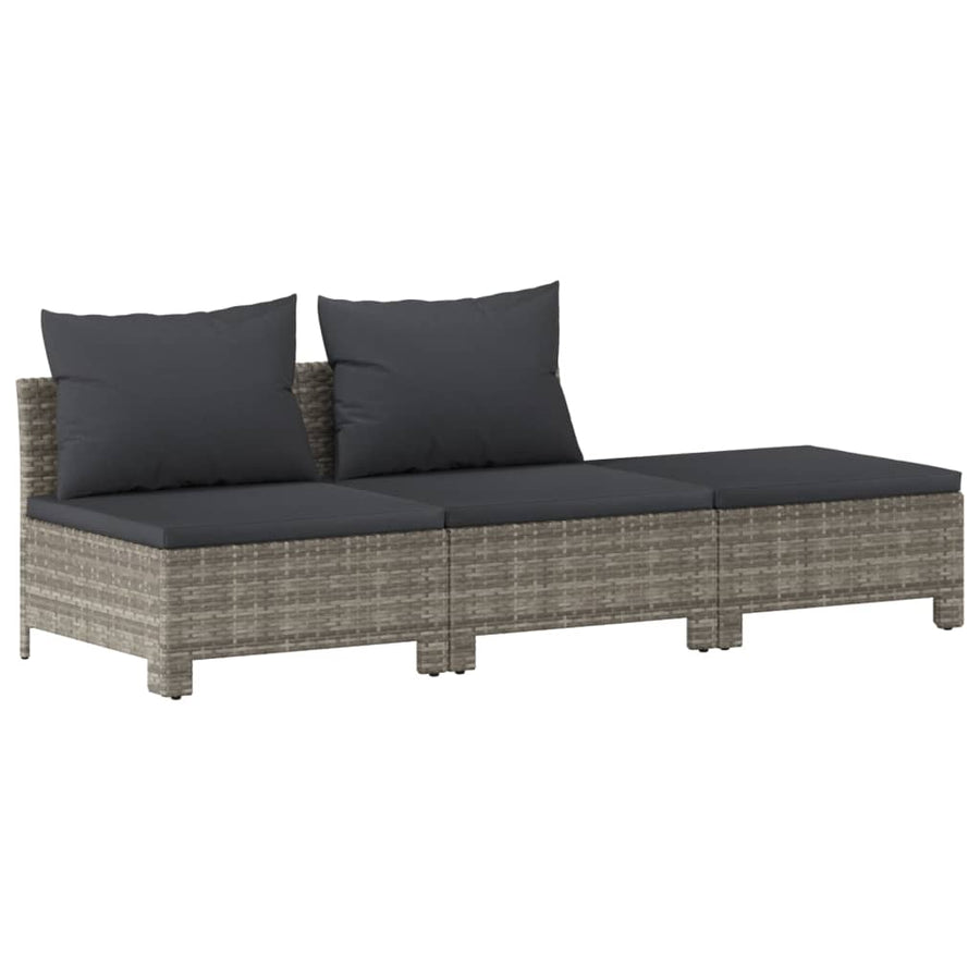 7-Delige Loungeset Met Kussens Poly Rattan Grijs 2x Fauteuil + hoek +3x midden + voetensteun