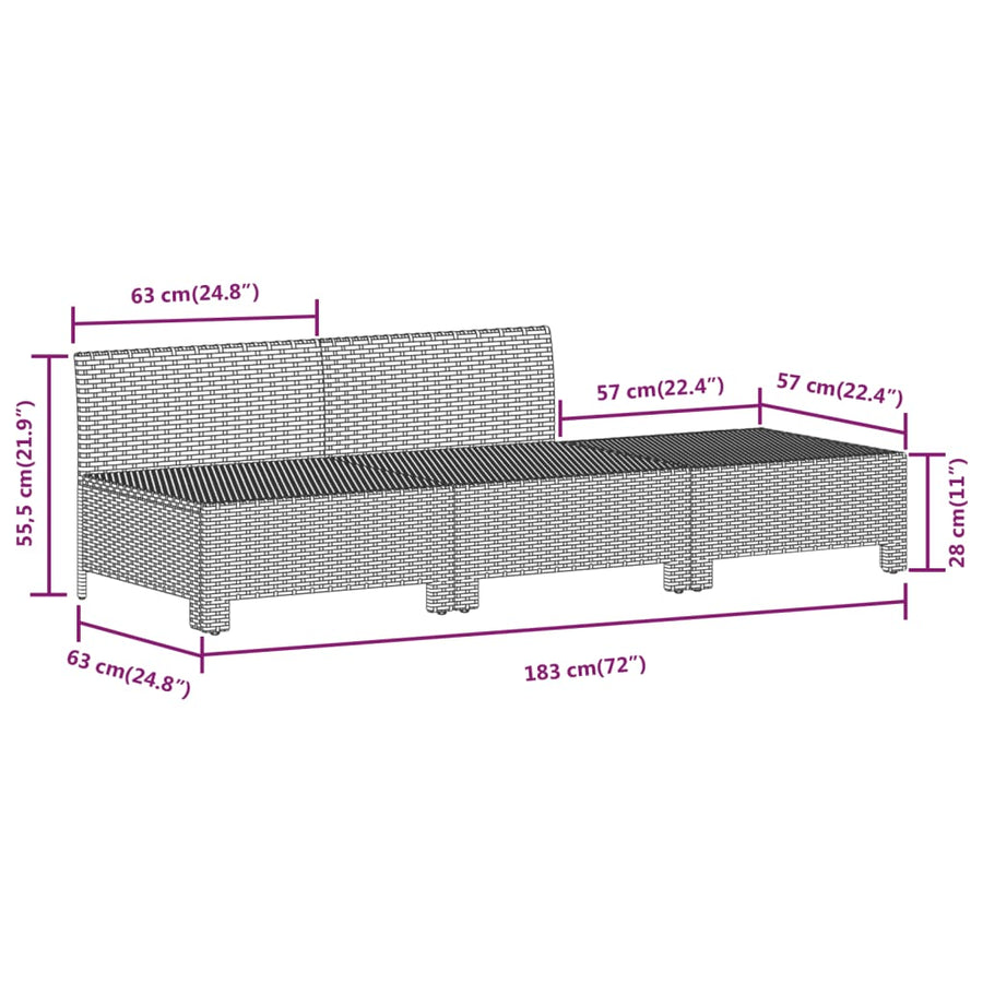 7-Delige Loungeset Met Kussens Poly Rattan Grijs 2x Fauteuil + hoek +3x midden + voetensteun