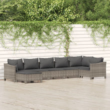 7-Delige Loungeset Met Kussens Poly Rattan Grijs 2x Fauteuil + hoek +3x midden + voetensteun