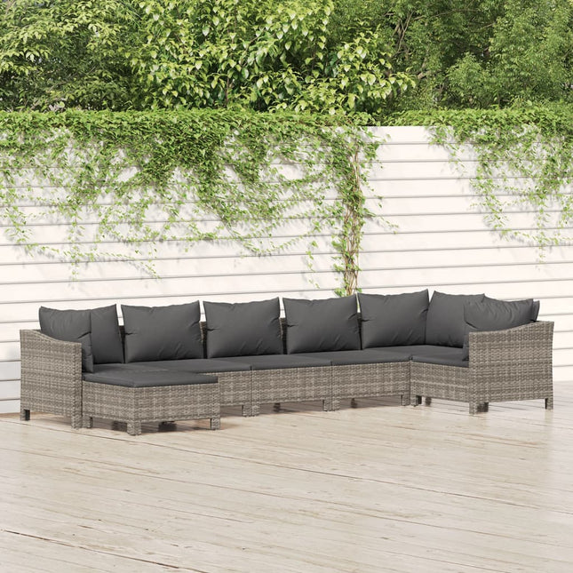 7-Delige Loungeset Met Kussens Poly Rattan Grijs 2x Fauteuil + hoek +3x midden + voetensteun