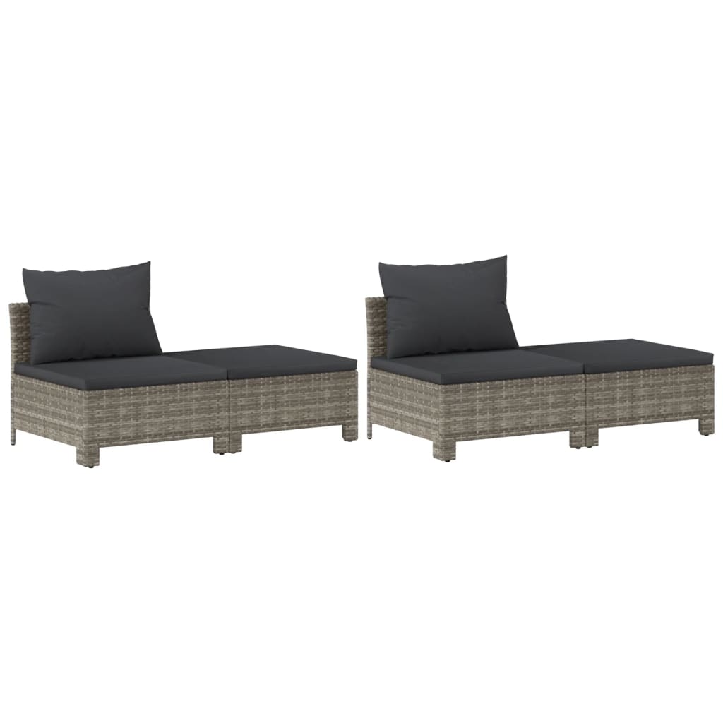 8-Delige Loungeset Met Kussens Poly Rattan Grijs 2x Fauteuil + hoek +3x midden + 2x voetensteun