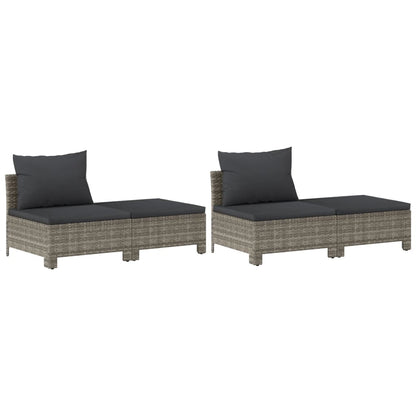 8-Delige Loungeset Met Kussens Poly Rattan Grijs 2x Fauteuil + hoek +3x midden + 2x voetensteun