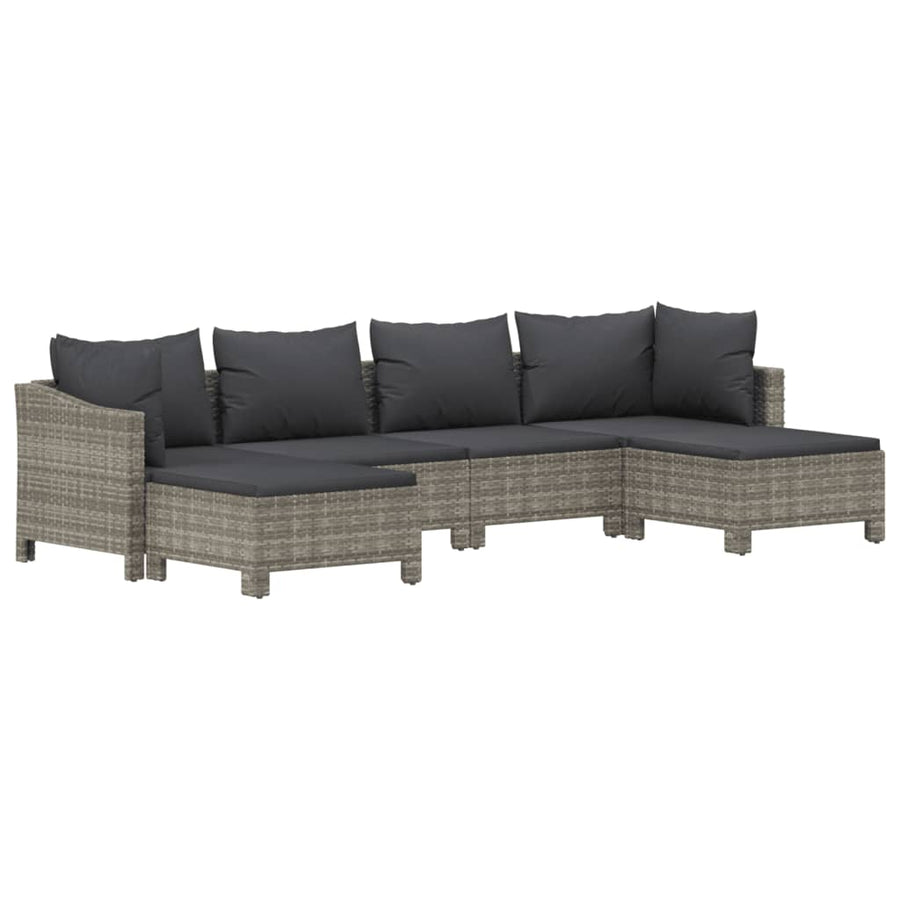 6-Delige Loungeset Met Kussens Poly Rattan Grijs
