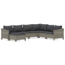 7-Delige Loungeset Met Kussens Poly Rattan Grijs 2x Fauteuil + hoek +3x midden + voetensteun