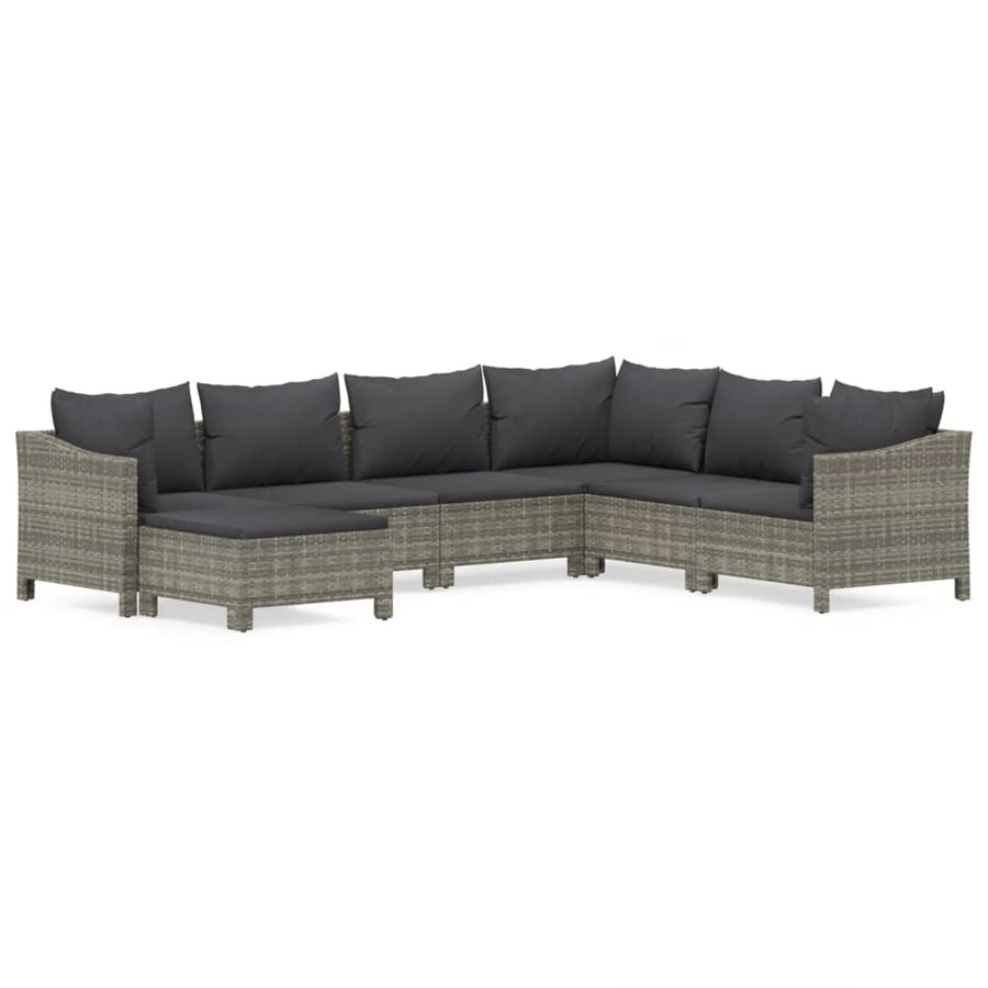 7-Delige Loungeset Met Kussens Poly Rattan Grijs 2x Fauteuil + hoek +3x midden + voetensteun