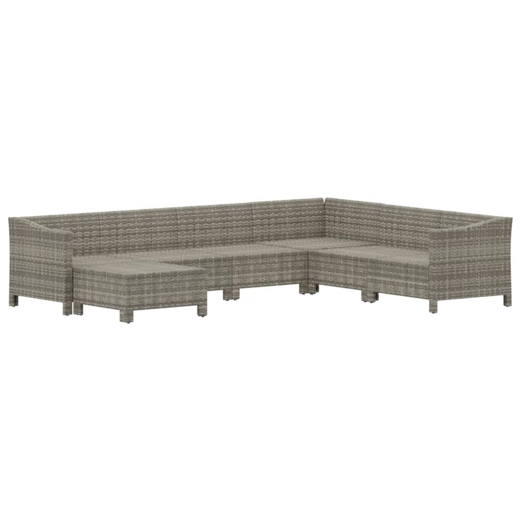 7-Delige Loungeset Met Kussens Poly Rattan Grijs 2x Fauteuil + hoek +3x midden + voetensteun